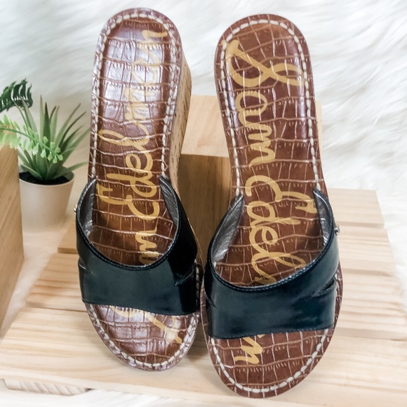 Sam Edelman Shoes - Sam Edelman Reid Black Patent Wedge Slide Sandal